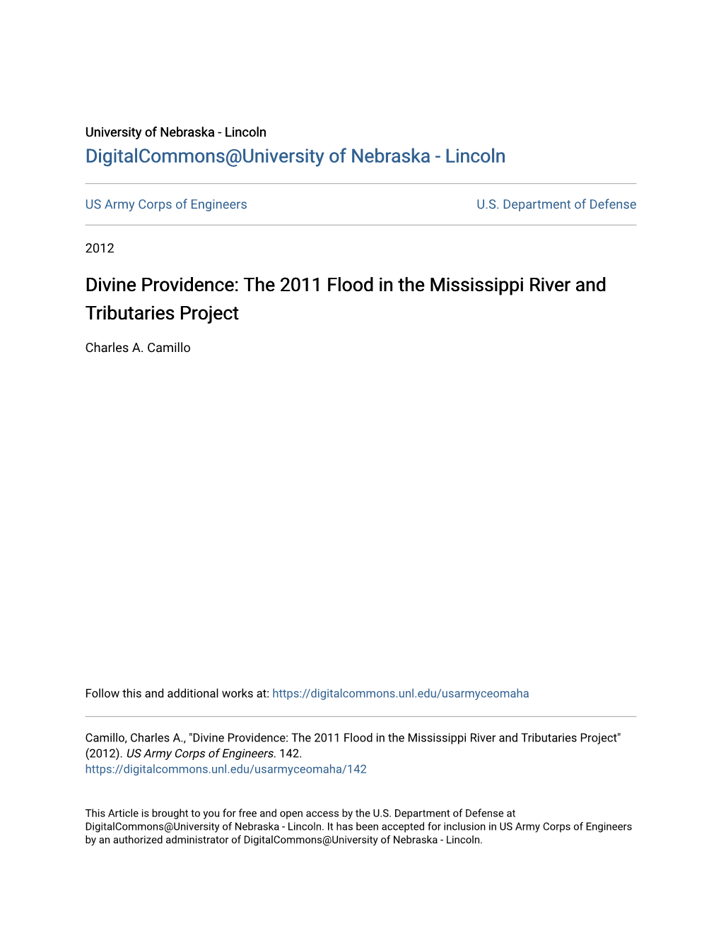 Divine Providence: the 2011 Flood in the Mississippi River and Tributaries Project