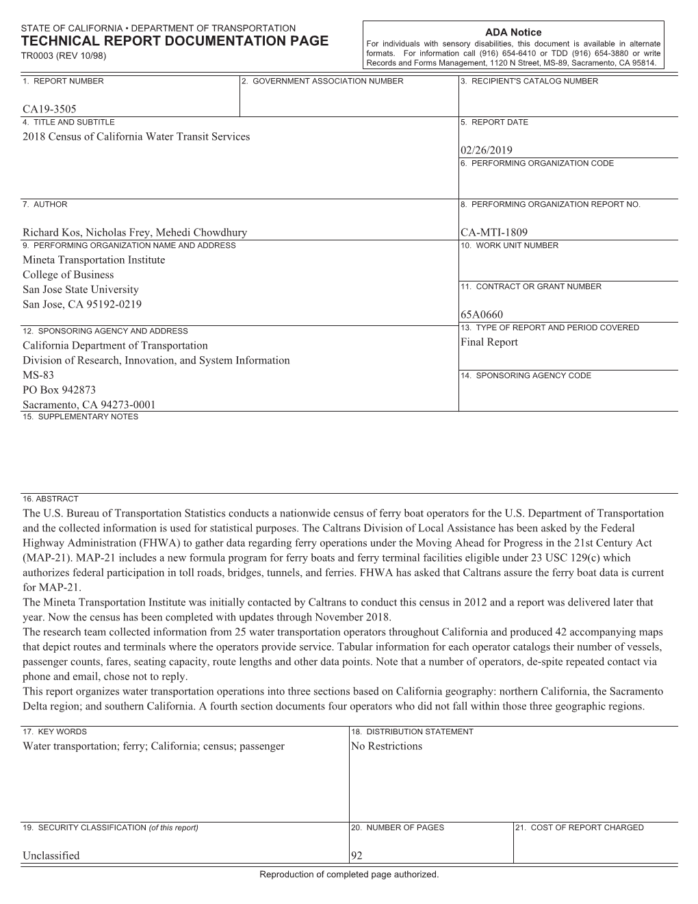 2018 Census of California Water Transit Services 02/26/2019 6