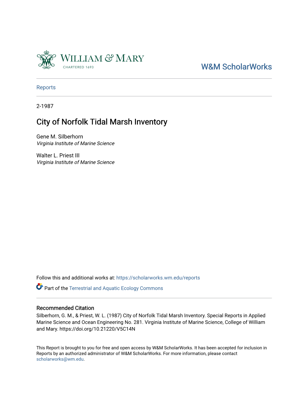 City of Norfolk Tidal Marsh Inventory