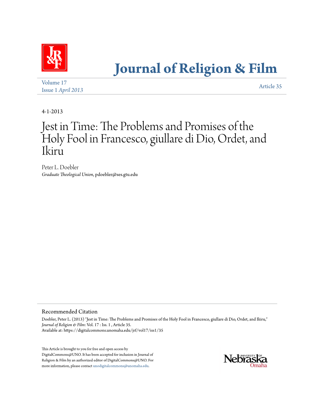 The Problems and Promises of the Holy Fool in Francesco, Giullare Di