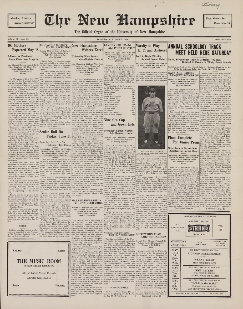 The New Hampshire, Vol. 19, No. 26 (May 9, 1929)