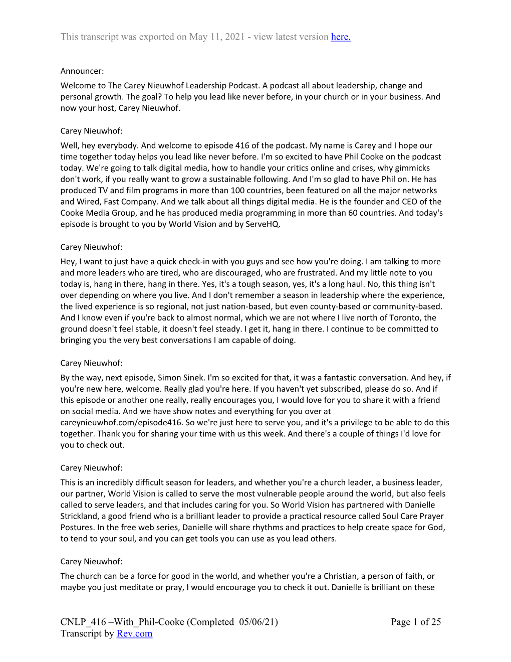 With Phil-Cooke (Completed 05/06/21) Page 1 of 25 Transcript by Rev.Com This Transcript Was Exported on May 11, 2021 - View Latest Version Here