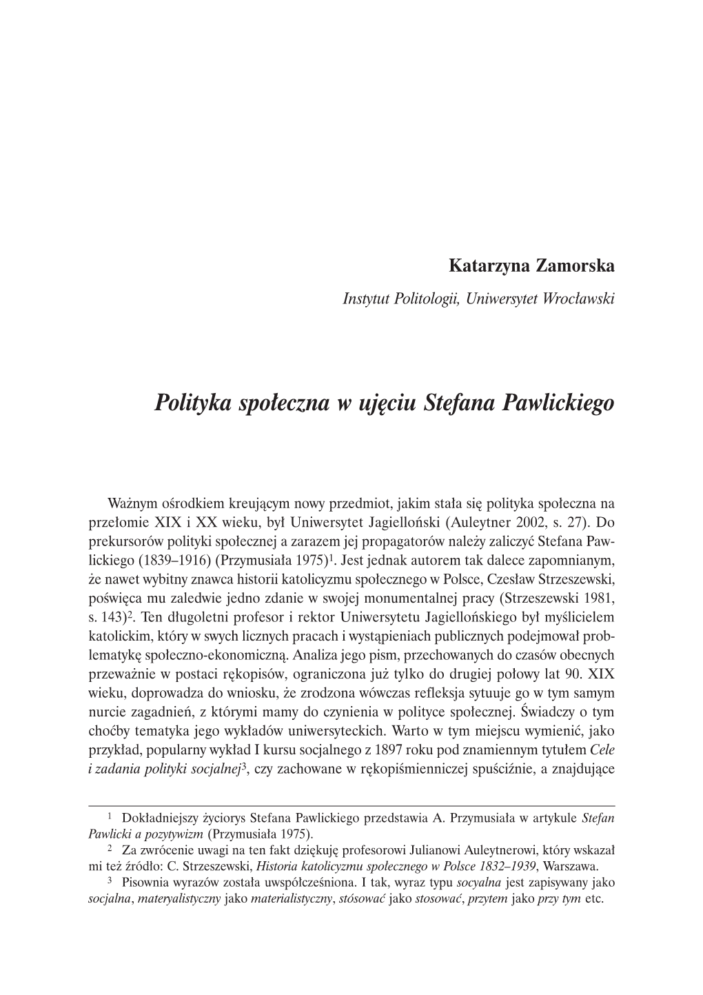 Polityka Społeczna W Ujęciu Stefana Pawlickiego