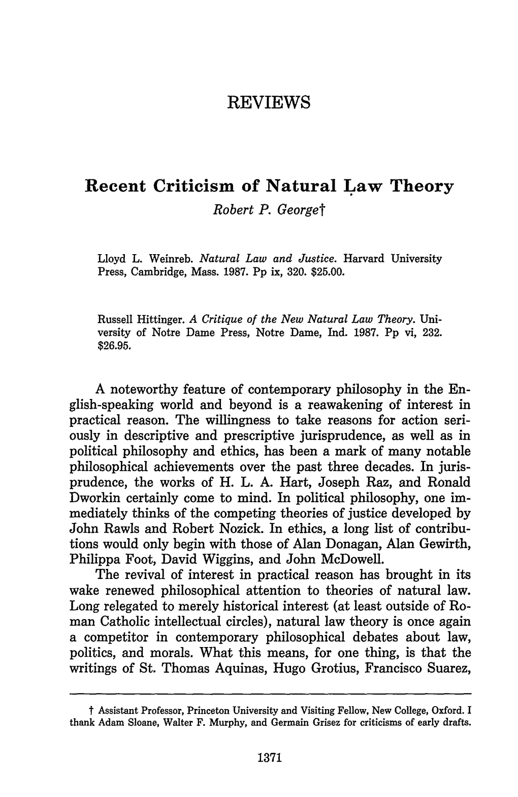 Recent Criticism of Natural Law Theory Robert P