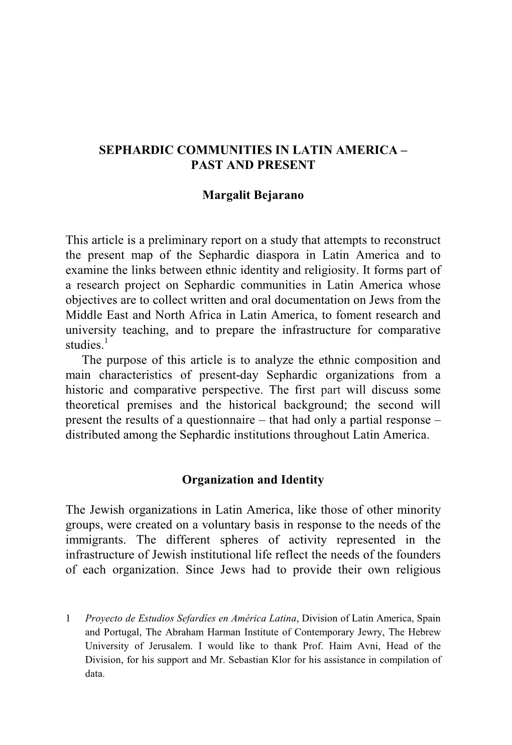 Sephardic Communities in Latin America – Past and Present