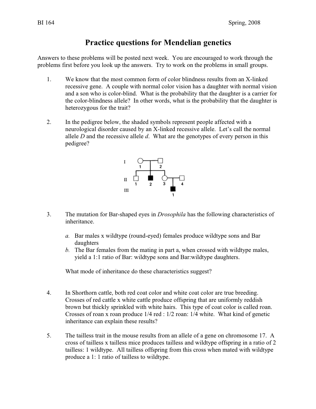 Practice Questions in Mendelian Genetics