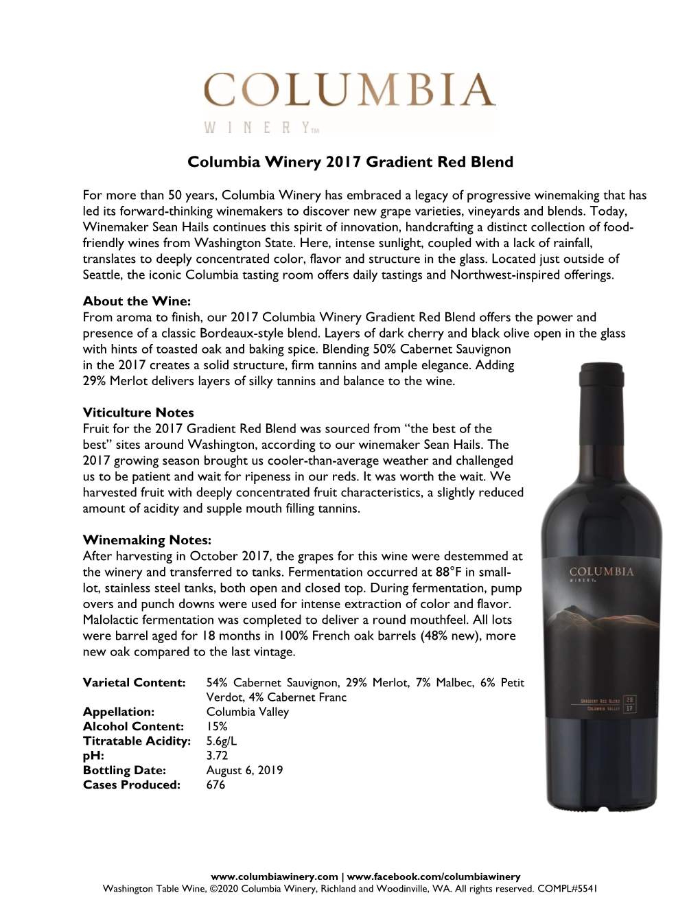 Columbia Winery 2017 Gradient Red Blend