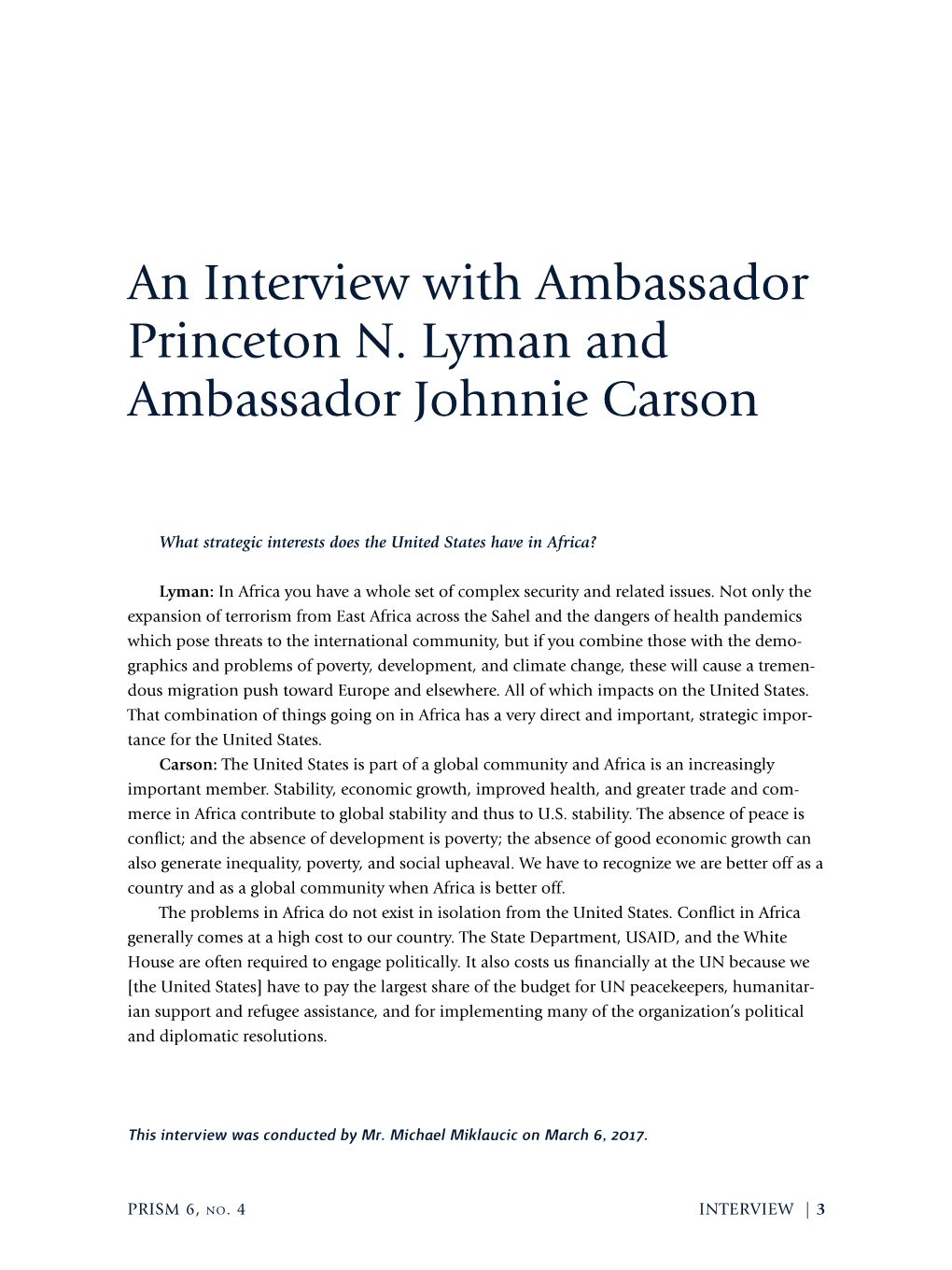 An Interview with Ambassador Princeton N. Lyman and Ambassador Johnnie Carson
