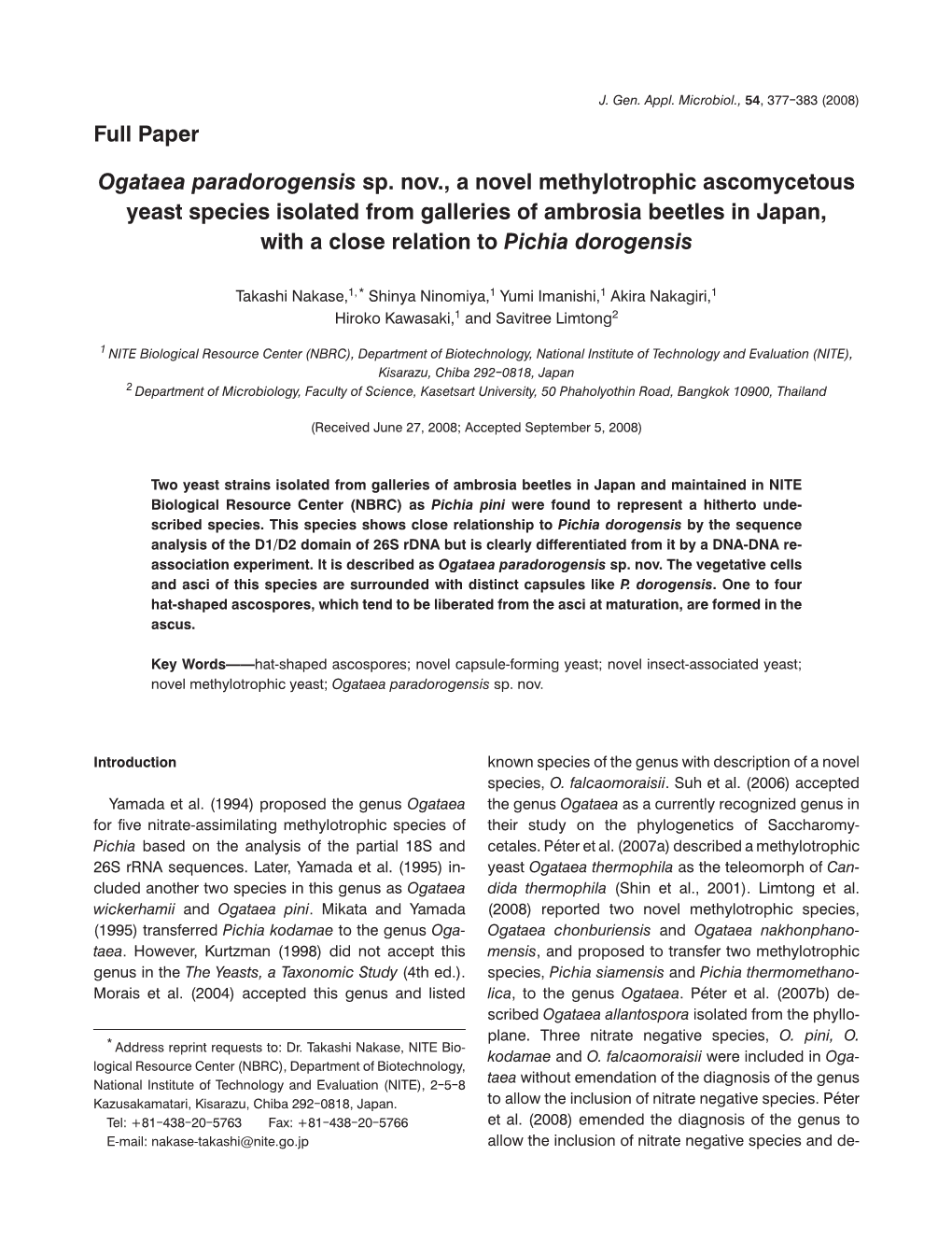 Ogataea Paradorogensis Sp. Nov., a Novel Methylotrophic Ascomycetous