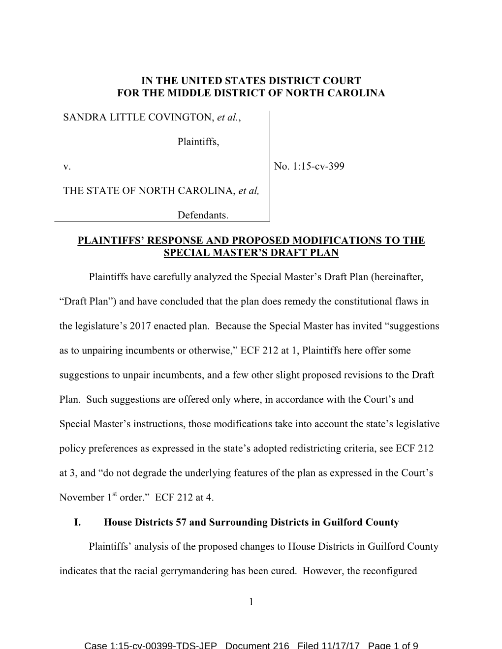 Plaintiffs' Response and Proposed