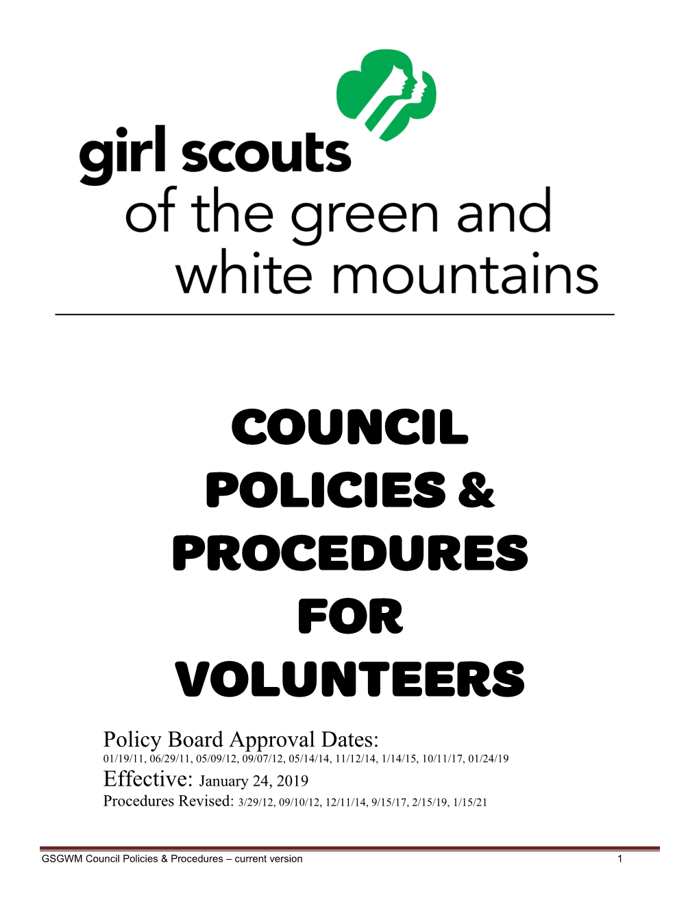 GSGWM Council Policies and Procedures for Volunteers