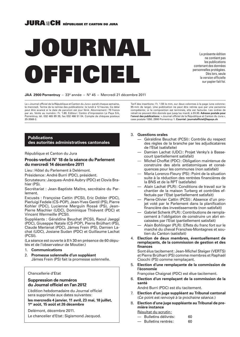 Journal Officiel No 45 Du 21.12.2011