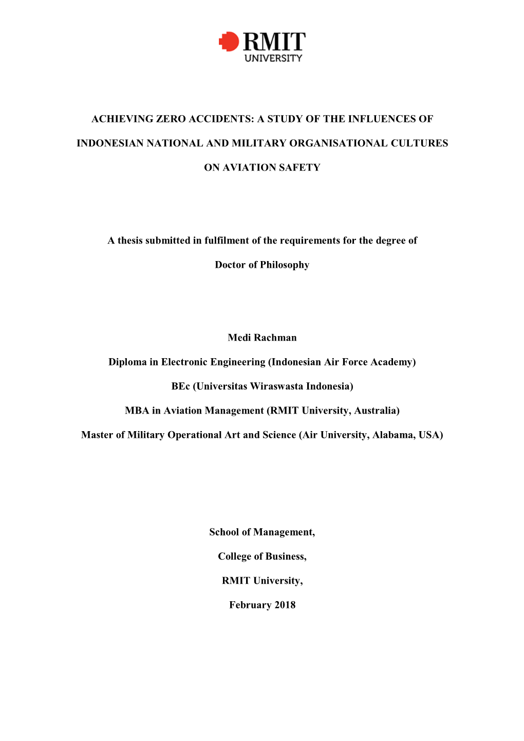 Achieving Zero Accidents: a Study of the Influences of Indonesian National and Military Organisational Cultures on Aviation