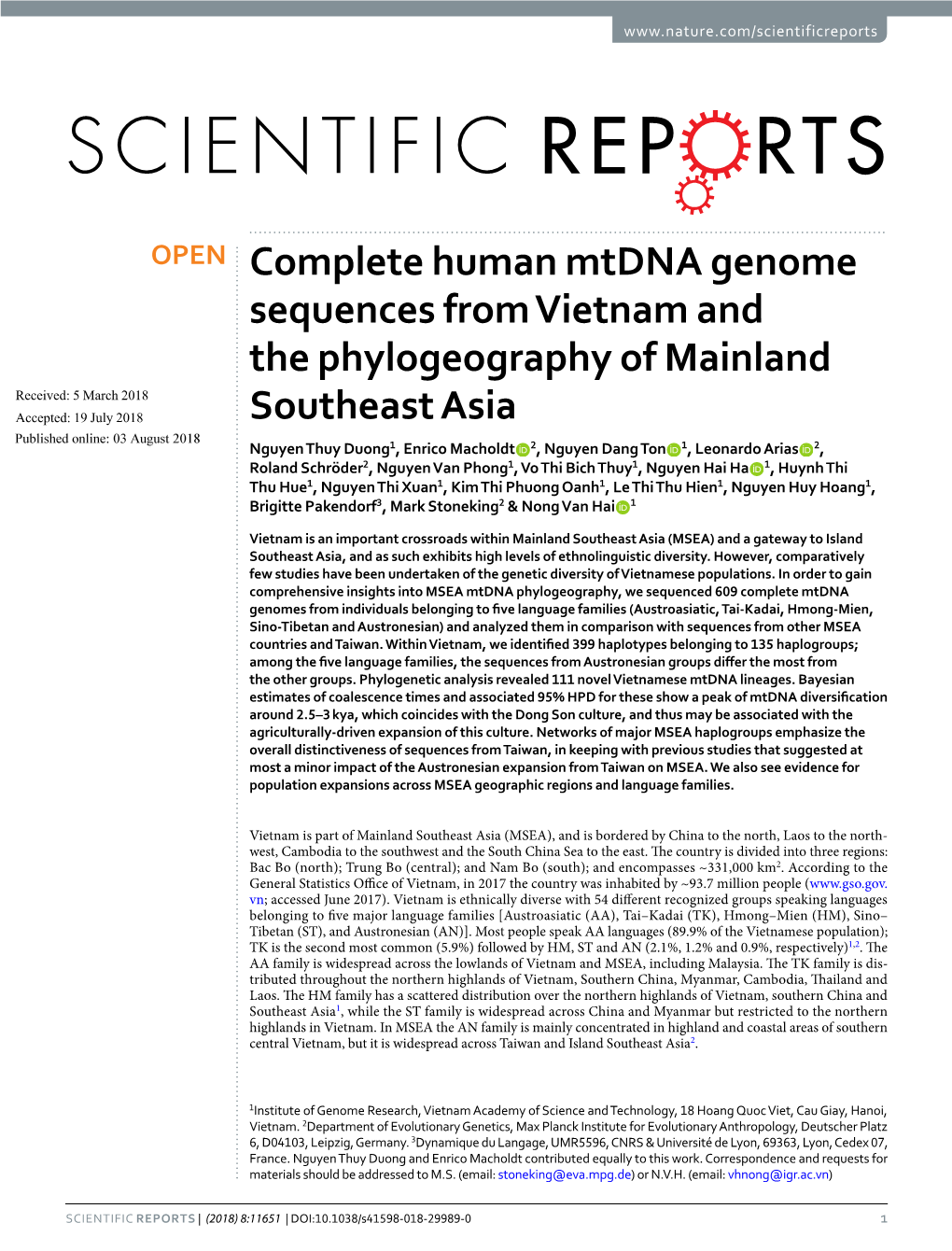 Complete Human Mtdna Genome Sequences from Vietnam and The