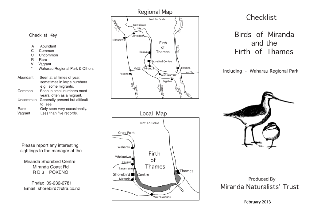 Checklist Birds of Miranda and the Firth of Thames