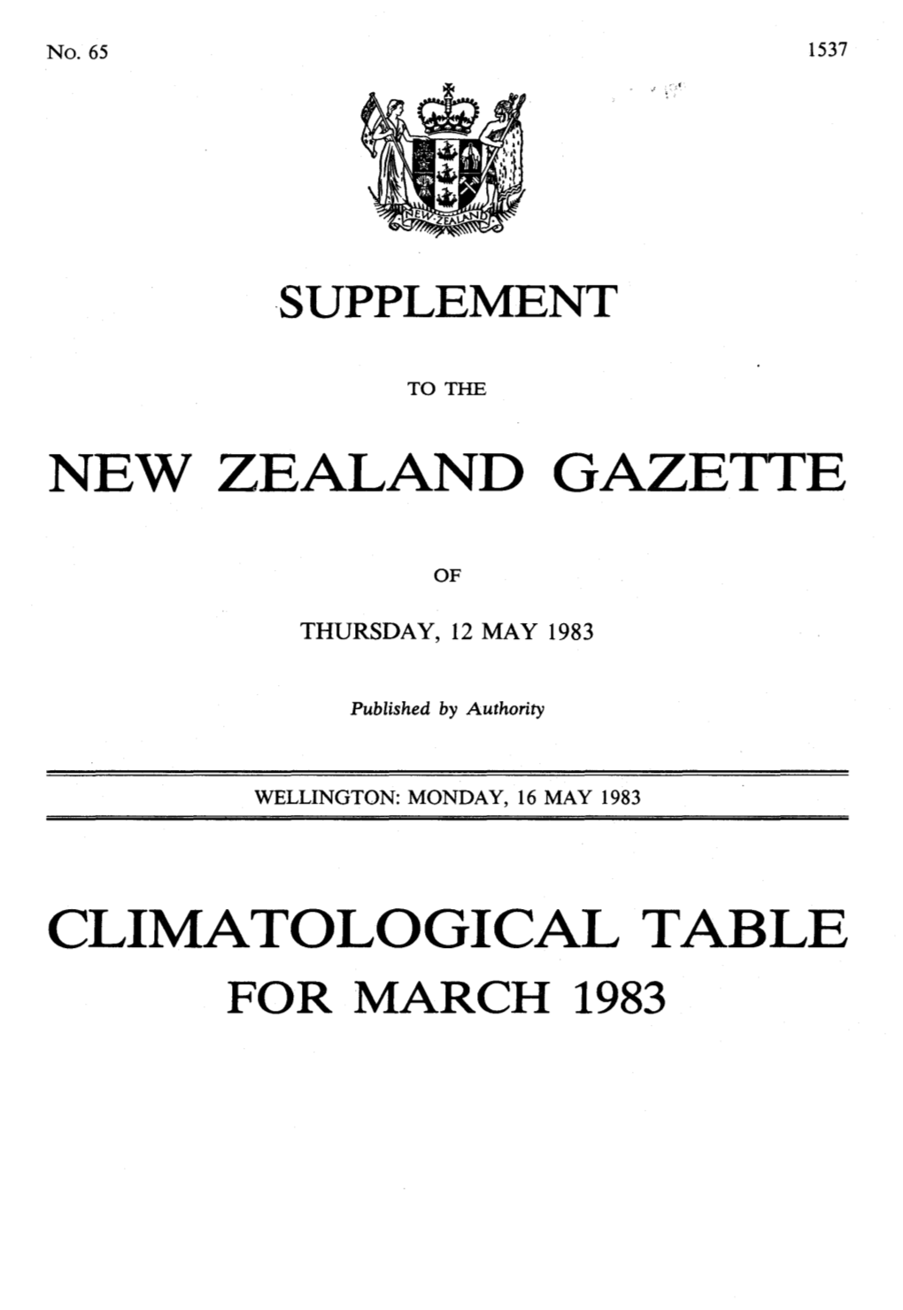 New Zealand Gazette Climatological Table