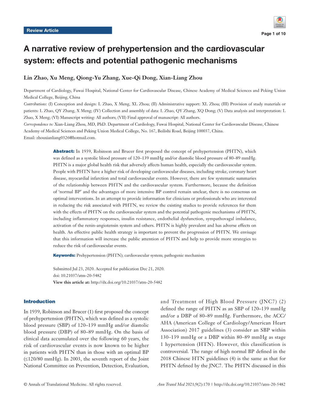 A Narrative Review of Prehypertension and the Cardiovascular System: Effects and Potential Pathogenic Mechanisms