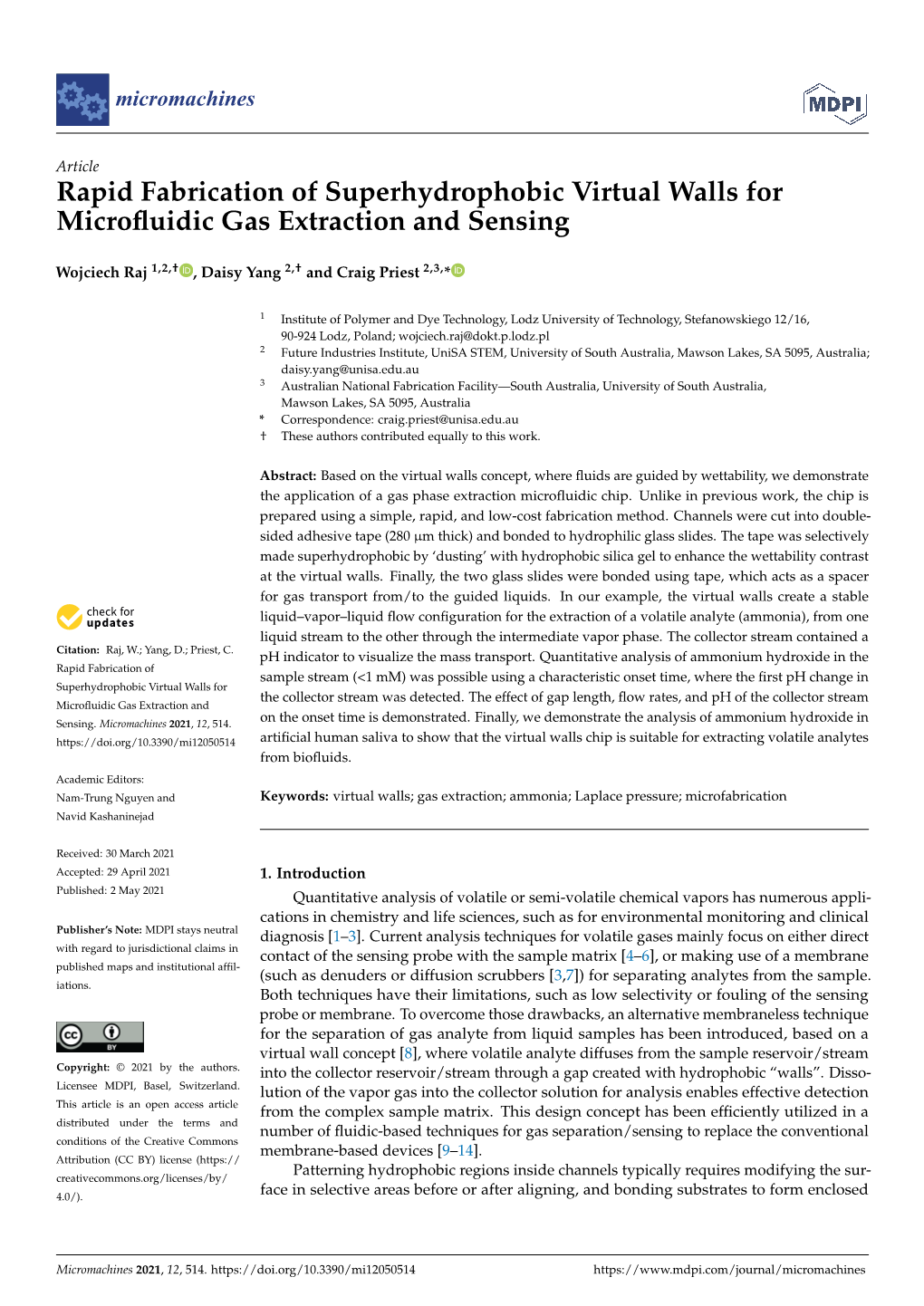 Rapid Fabrication of Superhydrophobic Virtual Walls for Microﬂuidic Gas Extraction and Sensing