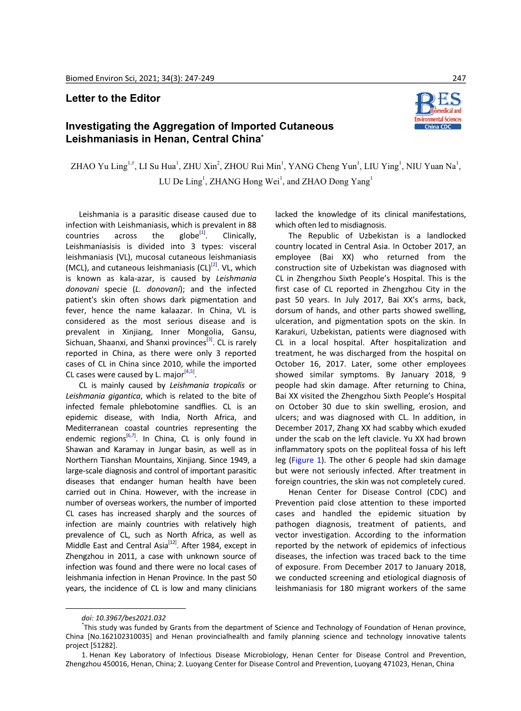 Letter to the Editor Investigating the Aggregation of Imported Cutaneous