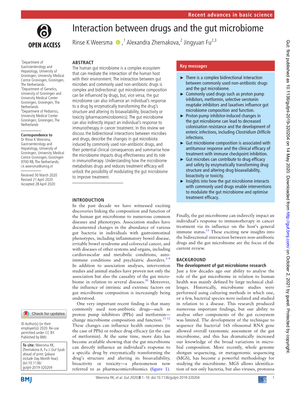 Interaction Between Drugs and the Gut Microbiome