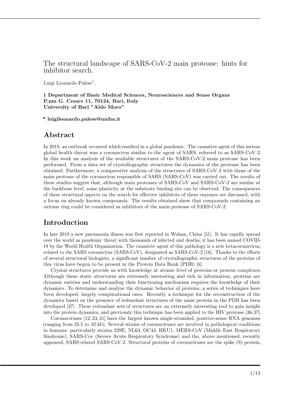 The Structural Landscape of SARS-Cov-2 Main Protease: Hints for Inhibitor Search