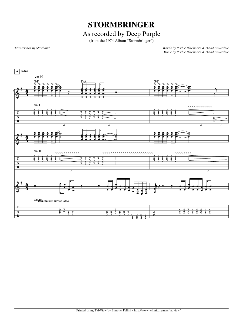 Stormbringer Guitar Tab