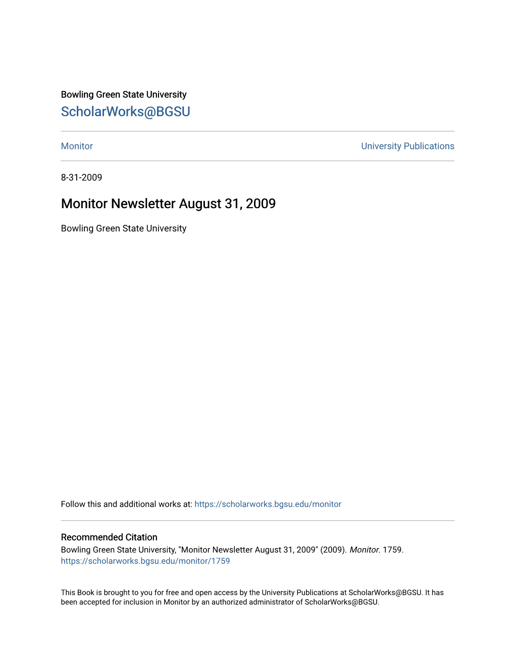 Monitor Newsletter August 31, 2009