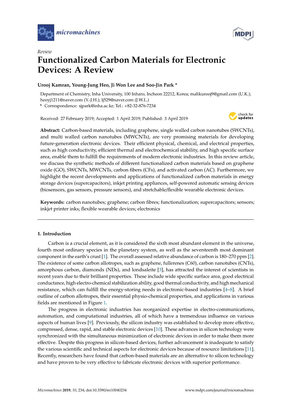 Functionalized Carbon Materials for Electronic Devices: a Review