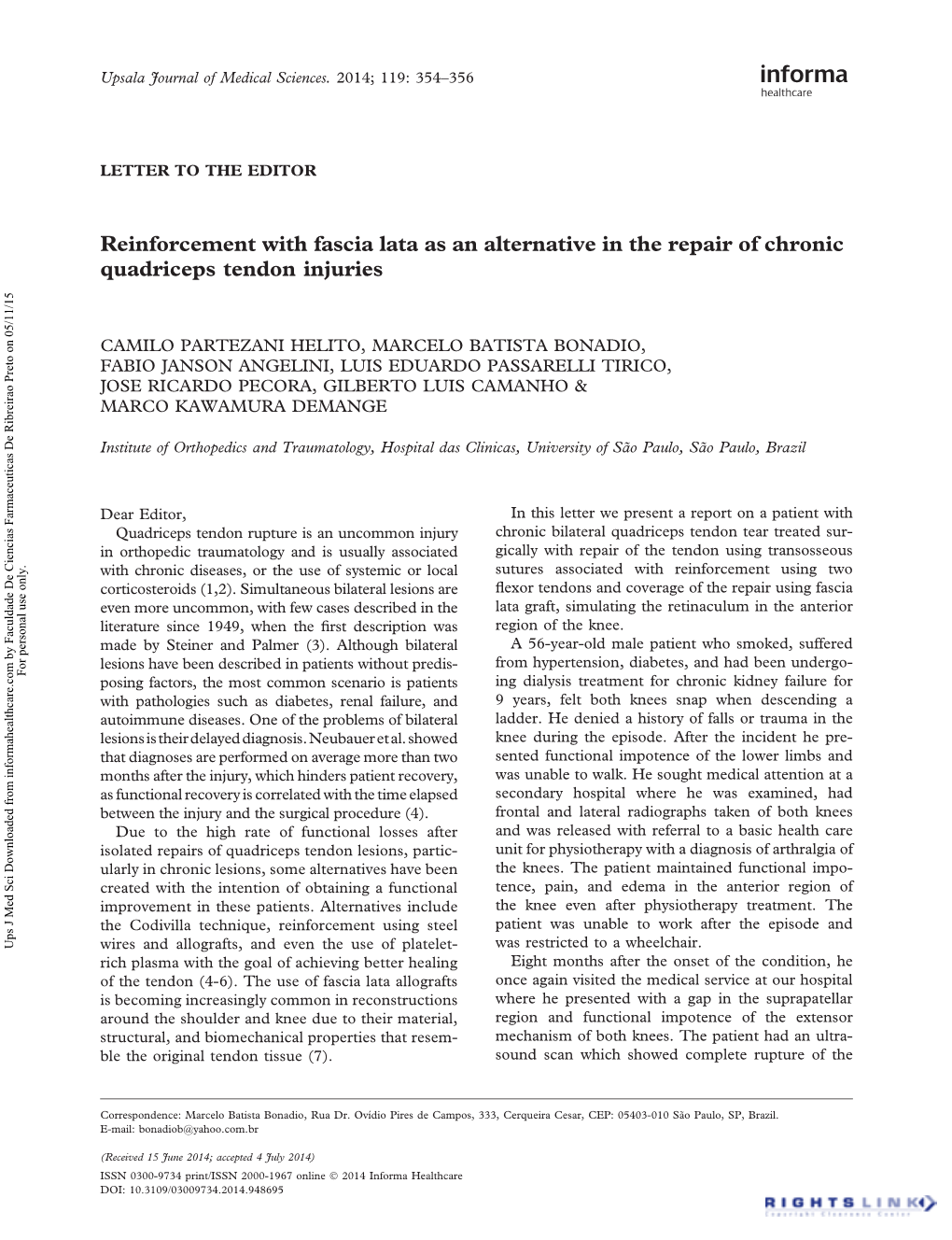 Reinforcement with Fascia Lata As an Alternative in the Repair of Chronic Quadriceps Tendon Injuries