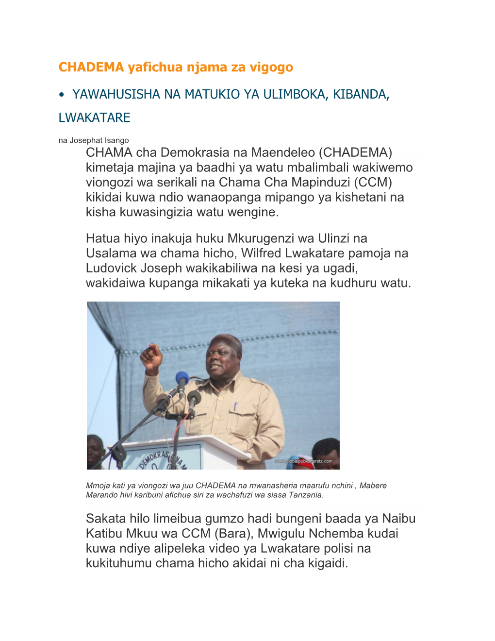 CHADEMA Yafichua Njama Za Vigogo • YAWAHUSISHA