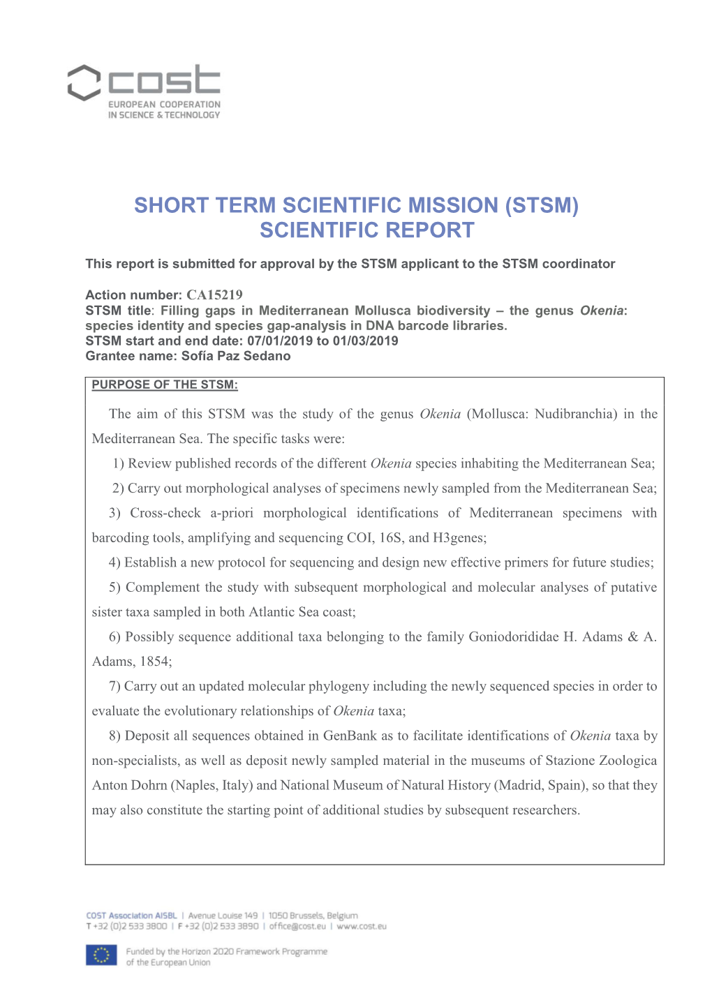 (Stsm) Scientific Report