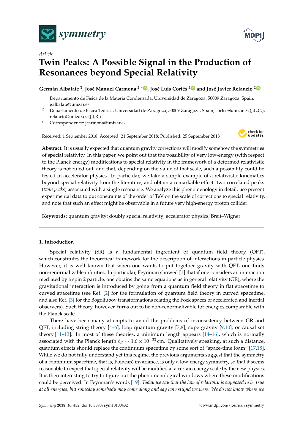 Twin Peaks: a Possible Signal in the Production of Resonances Beyond Special Relativity