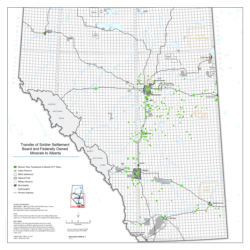 Transfer of Soldier Settlement Board and Federally Owned Minerals To