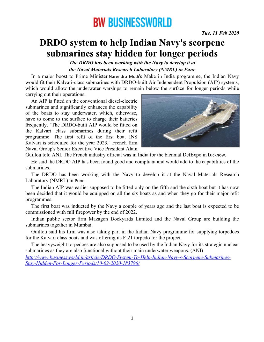 DRDO System to Help Indian Navy's Scorpene Submarines Stay Hidden