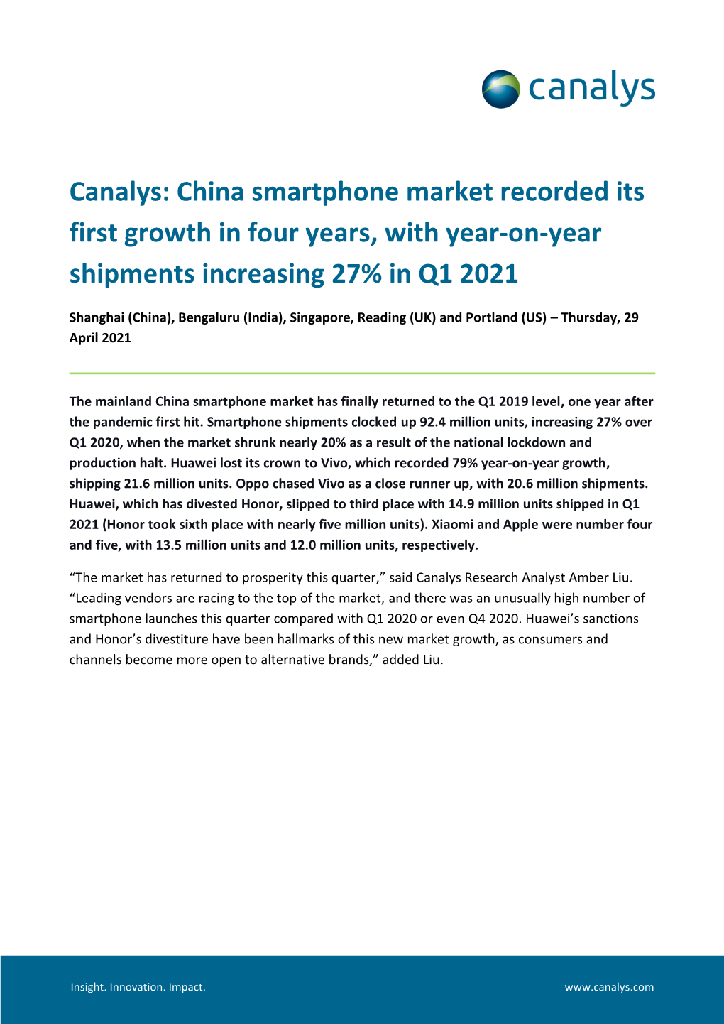 China Smartphone Market Q1 2021
