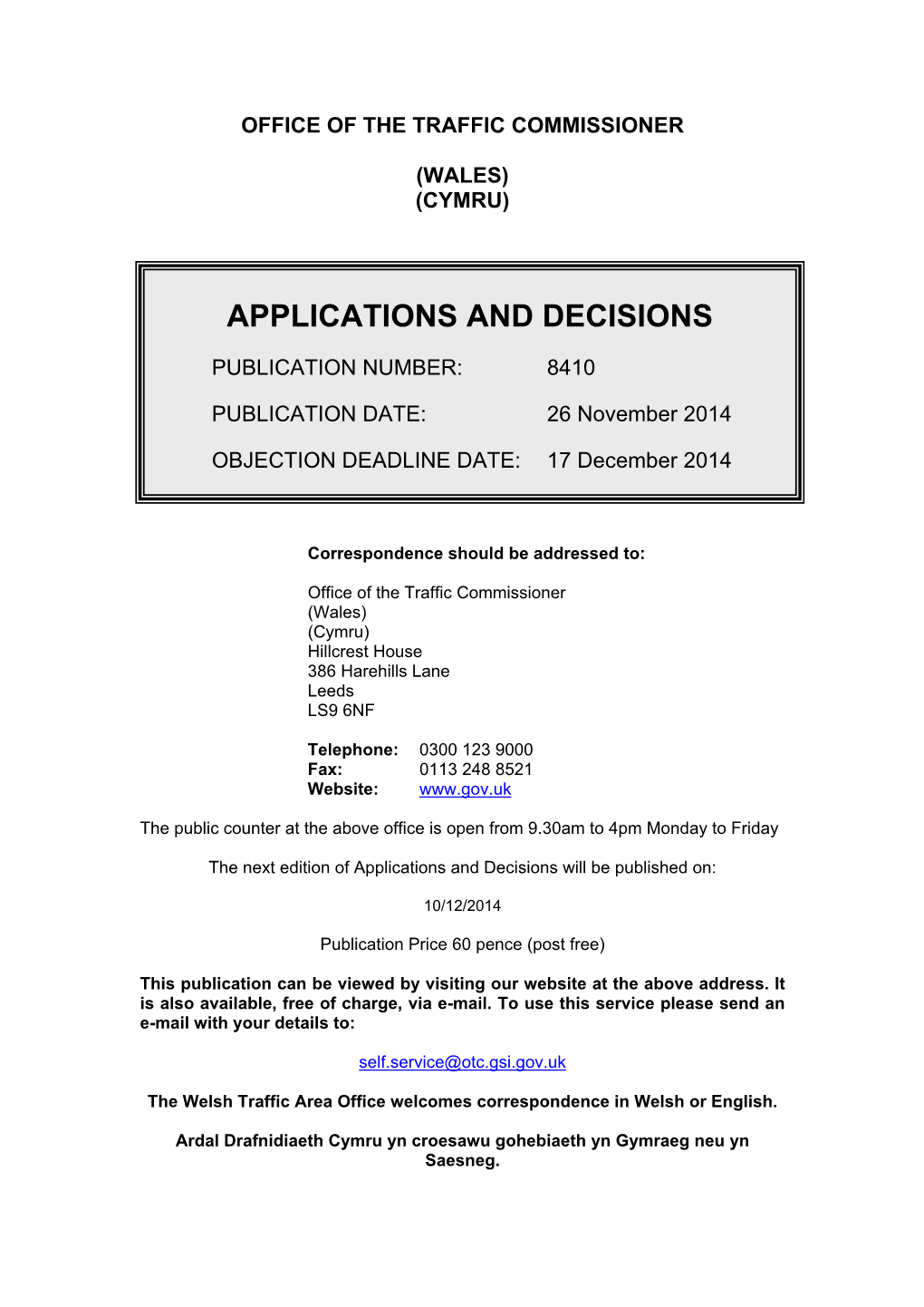 APPLICATIONS and DECISIONS 26 November 2014