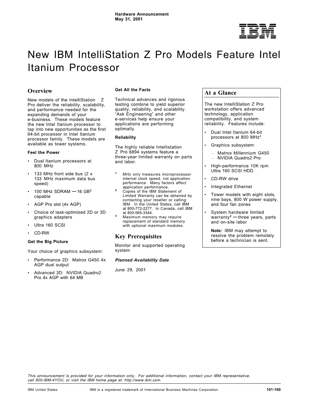 New IBM Intellistation Z Pro Models Feature Intel Itanium Processor