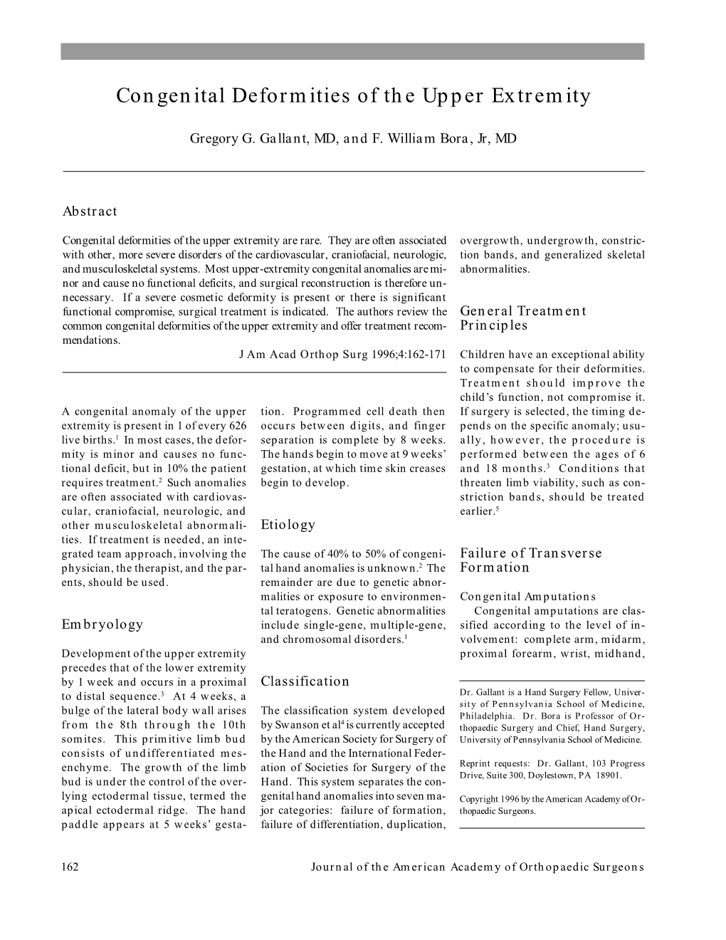 Congenital Deformities of the Upper Extremity