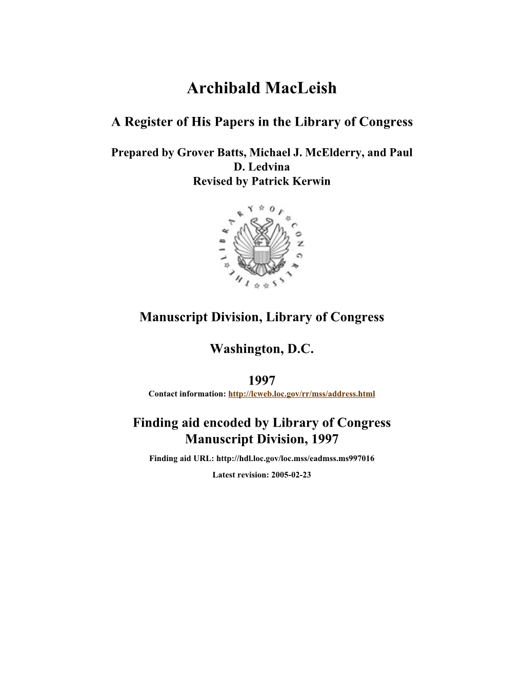 Papers of Archibald Macleish