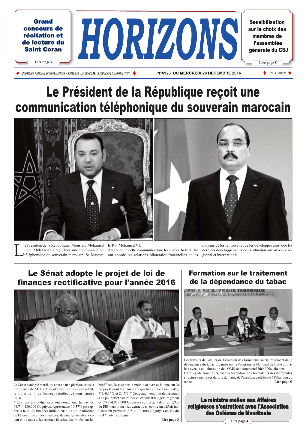 Le Président De La République Reçoit Une Communication Téléphonique Du Souverain Marocain