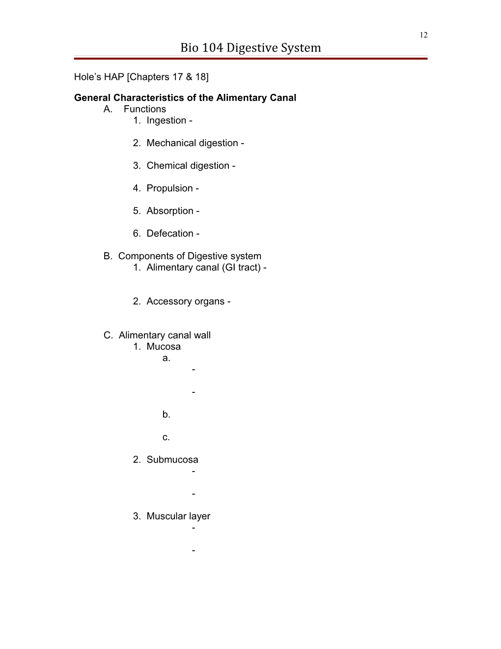 General Characteristics of the Alimentary Canal