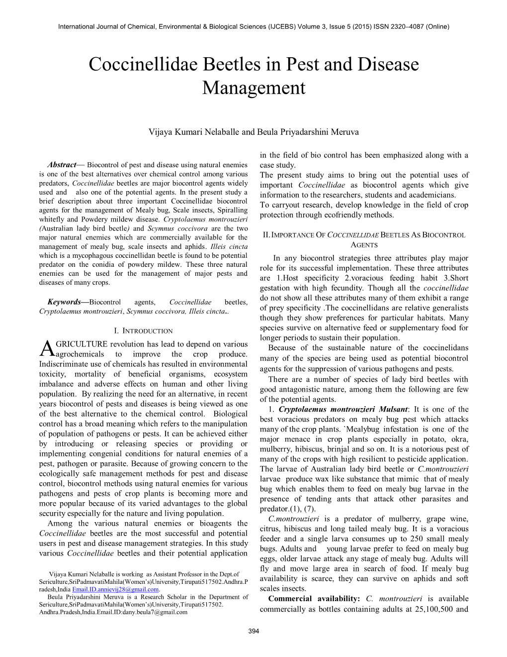 Coccinellidae Beetles in Pest and Disease Management