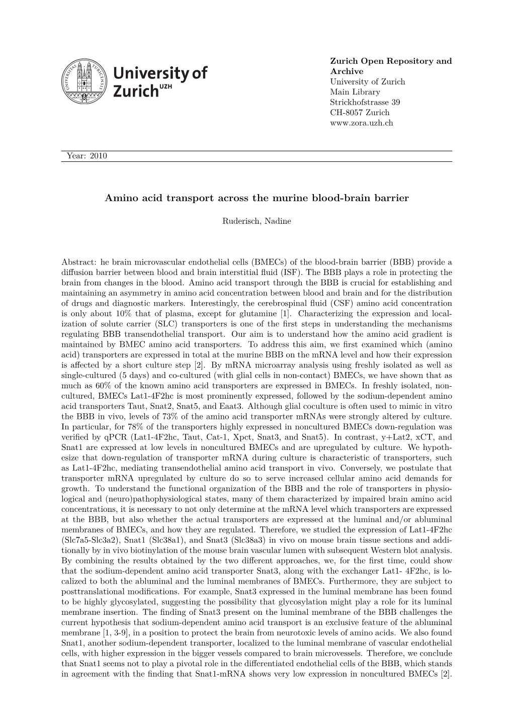 Amino Acid Transport Across the Murine Blood-Brain Barrier