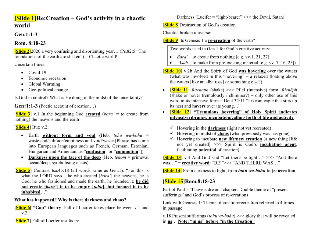 [Slide 1]Re:Creation – God's Activity in a Chaotic World