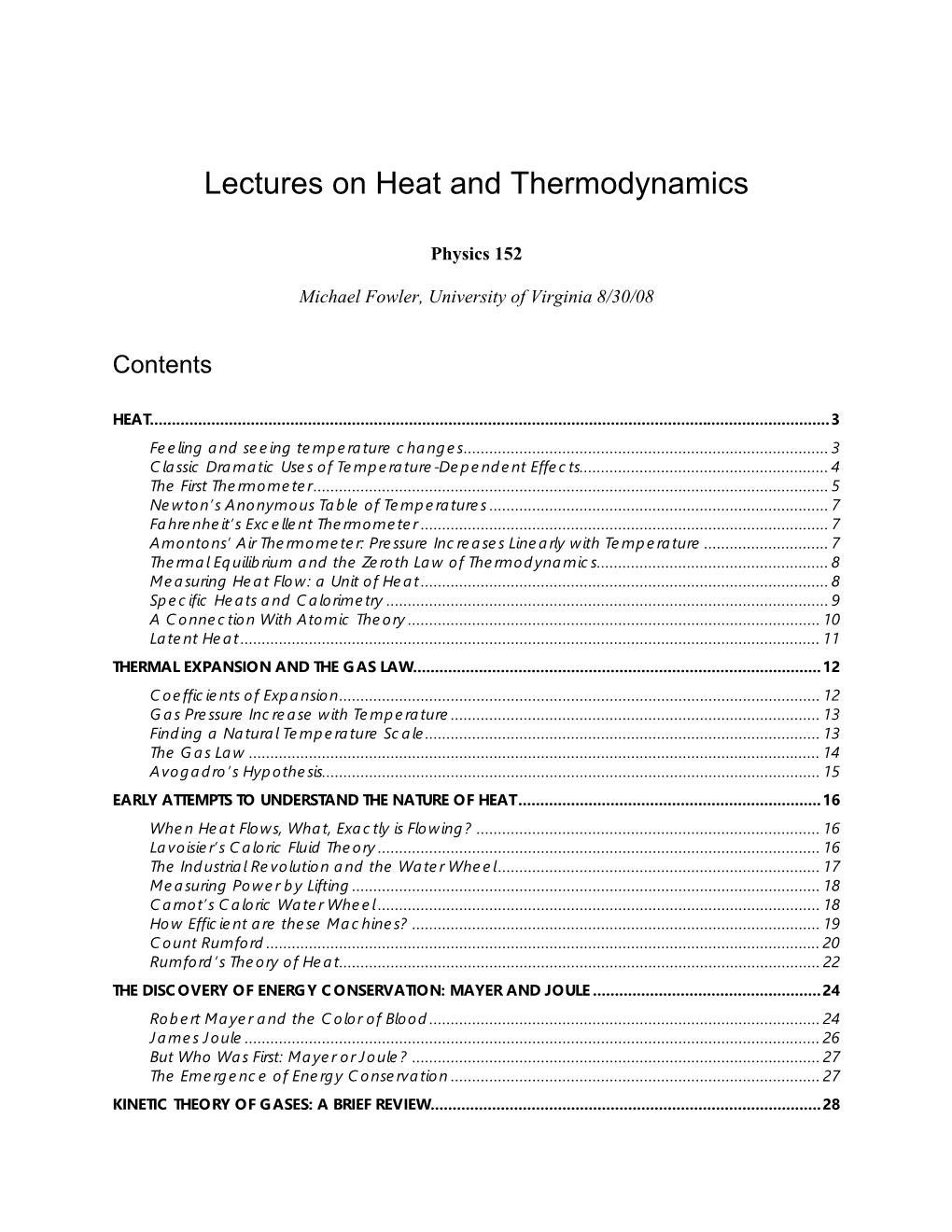 Lectures on Heat and Thermodynamics