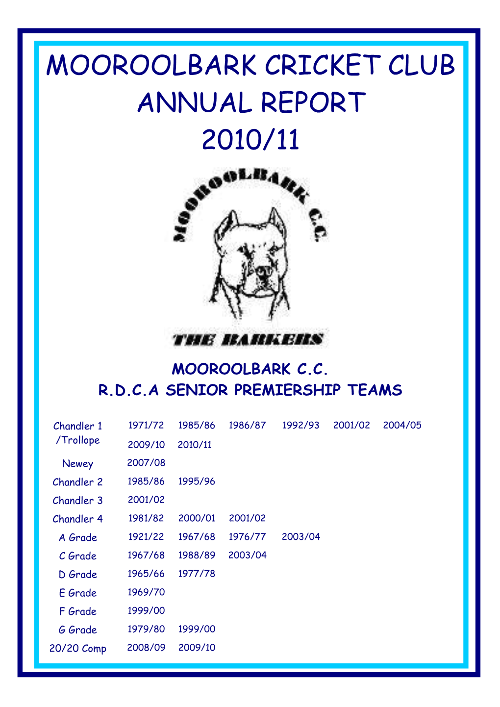 Mooroolbark Cricket Club Annual Report 2010/11