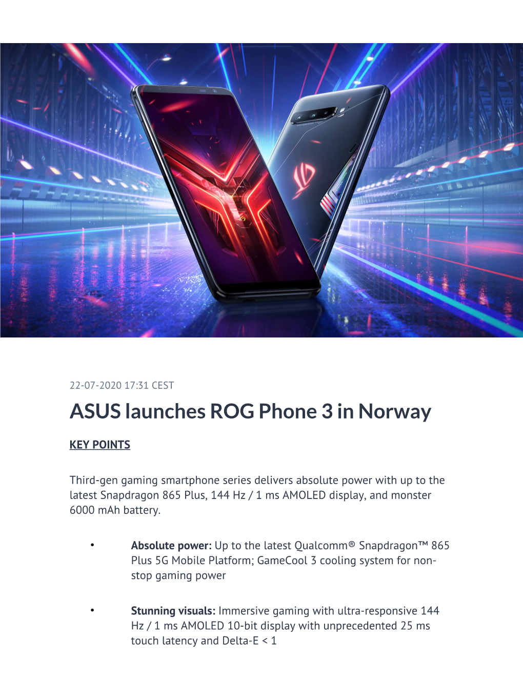 ASUS Launches ROG Phone 3 in Norway