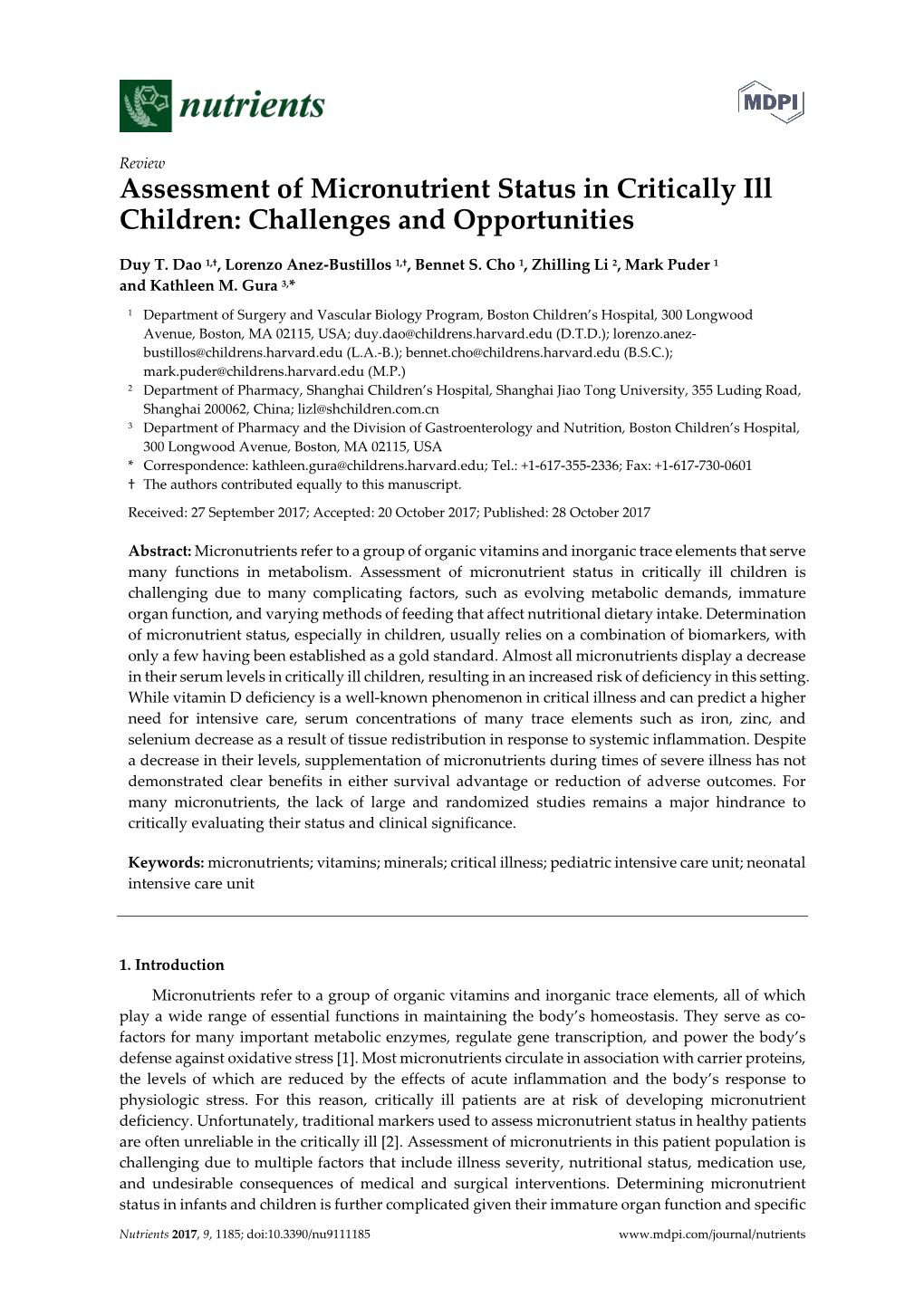 Assessment of Micronutrient Status in Critically Ill Children: Challenges and Opportunities