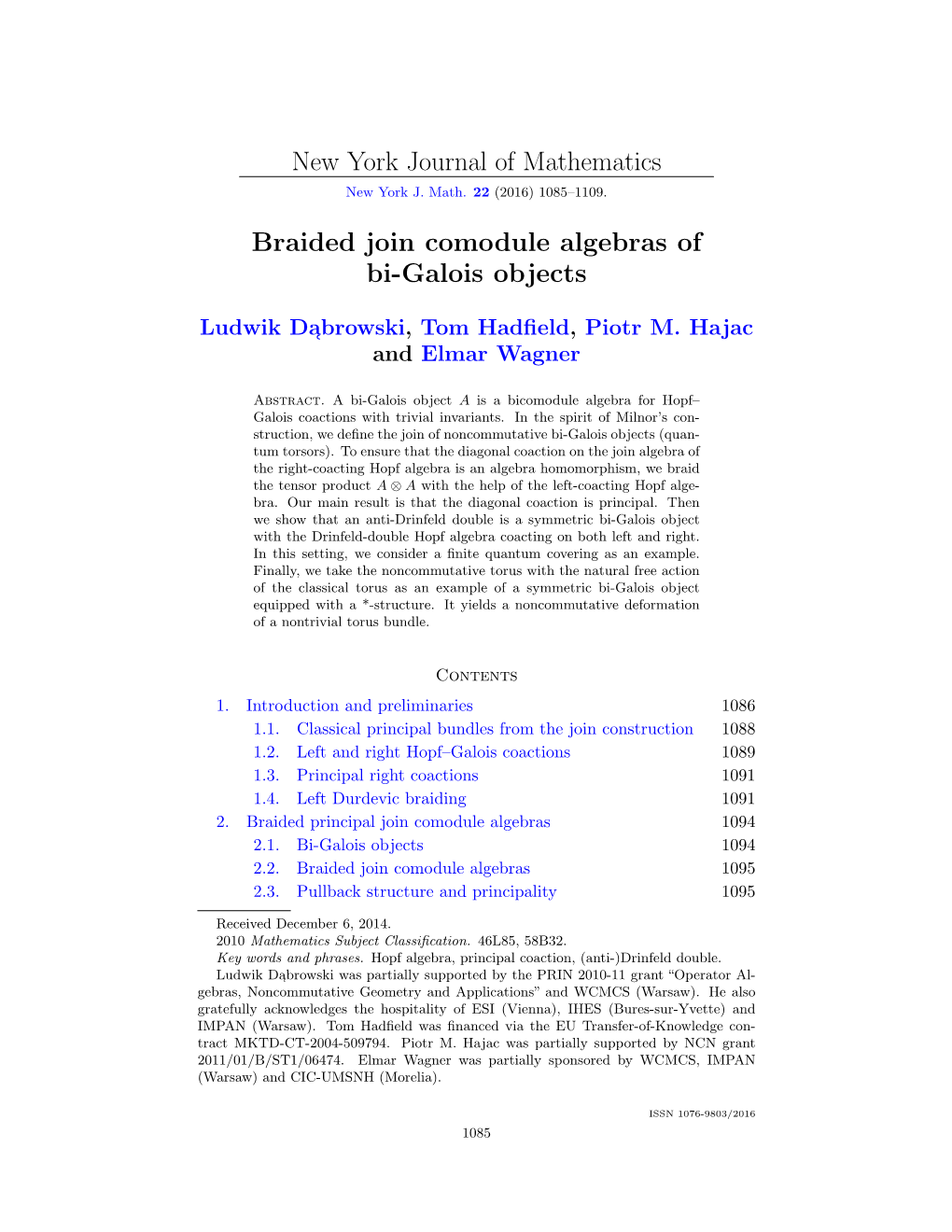 New York Journal of Mathematics Braided Join Comodule Algebras of Bi-Galois Objects