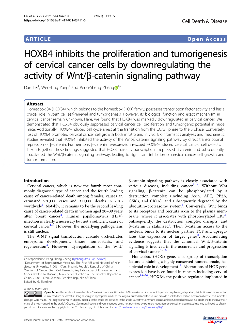 HOXB4 Inhibits the Proliferation and Tumorigenesis of Cervical Cancer